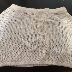 TiniBikini White Knit Mesh Drawstring Mini Skirt